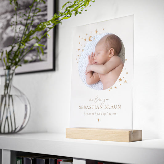 schwangerschaft verkünden | personalisertes Geschenk mit bild | Du wirst Oma, Opa, Tante, Patin.. | Acrylglas mit Holzstand