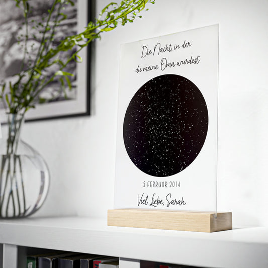 Sternenkarte für Oma | Einzigartiges Geschenk zum Geburtstag | Acrylglas mit Holzstand