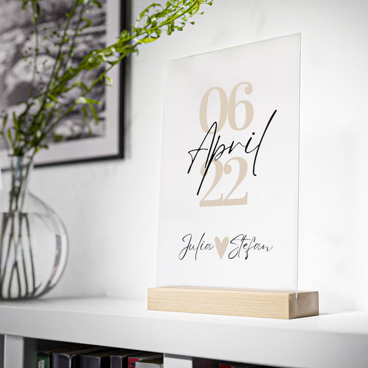 Personalisiertes Liebes Geschenk | Acrylglas mit Datum und Namen - Romantisches Geschenk für Paare
