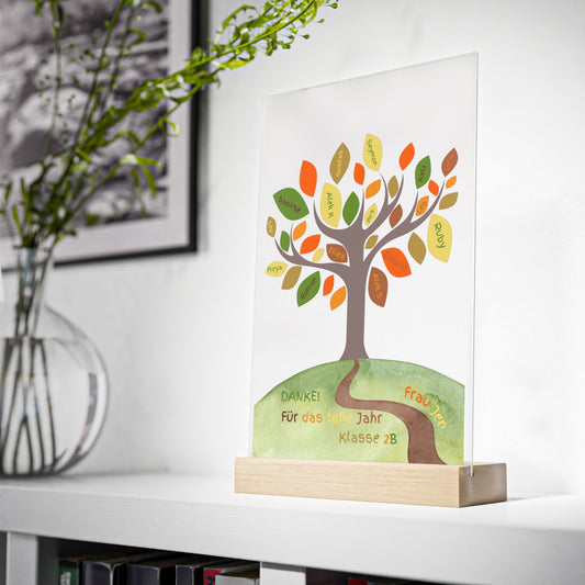 Personalisiertes Lehrergeschenk - Baum mit Schülernamen - Acryl Glas mit Holz Stand