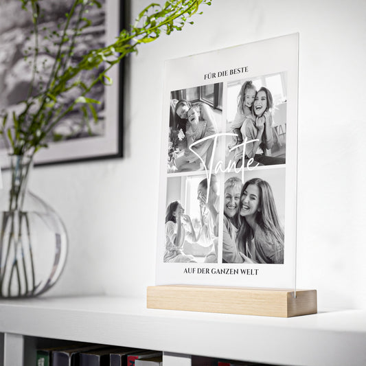 Tante Geschenk | Personalisiertes Geschenk für die beste Tante - Acrylglas mit individuellen Fotos mit Holzstand