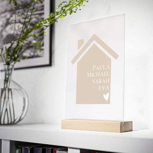 Haus mit Namen| Acrylglas mit Holzstand | Geschenk zur Hochzeit | Personalisiertes Familien Haus