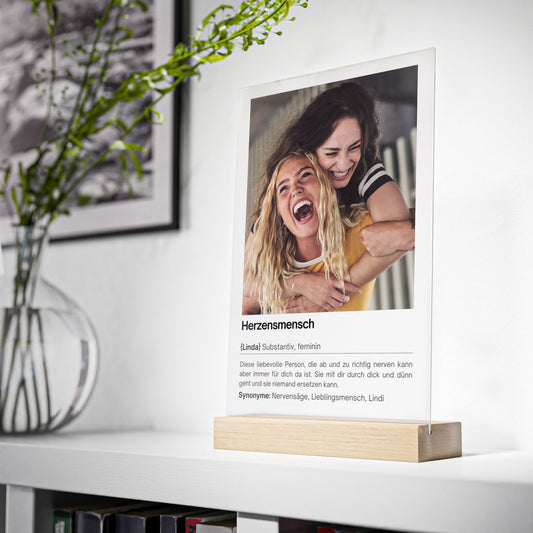 Definition Freundin Geburtstag | Personalisiertes Geschenk für die beste Freundin - Acrylglas mit Holzstand