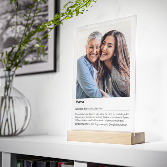 Definition Mama | Personalisiertes Geburtstagsgeschenk für Mama - Acrylglas mit Holzstand