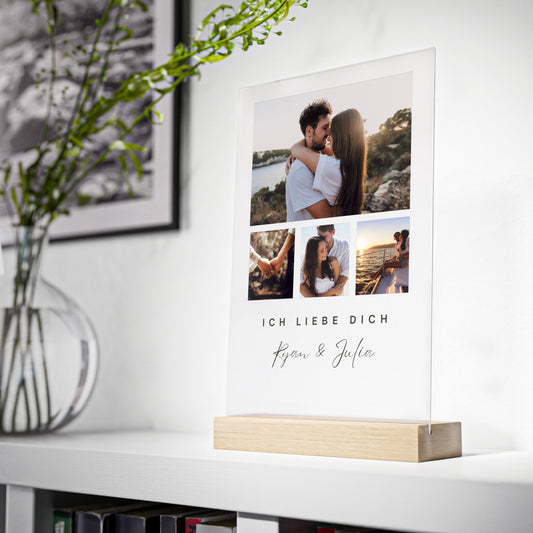 Valentinstag 2024 Geschenk | Personalisierte Foto Collage | Pärchengeschenk für Sie | Acrylglas mit Holzstand