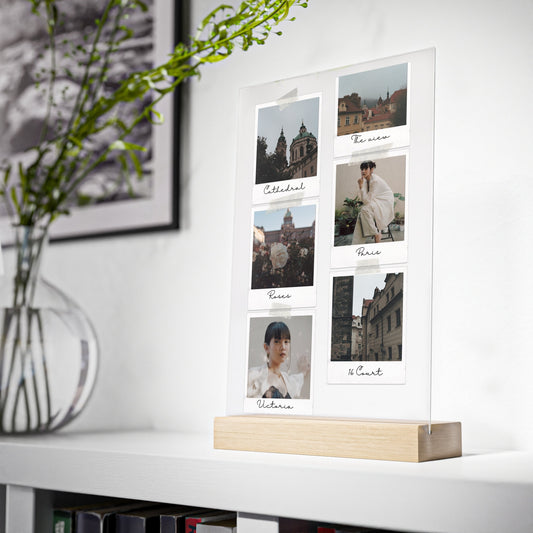 Personalisierte Polaroid Foto Collage | Pärchengeschenk für Sie | Acrylglas mit Holzstand