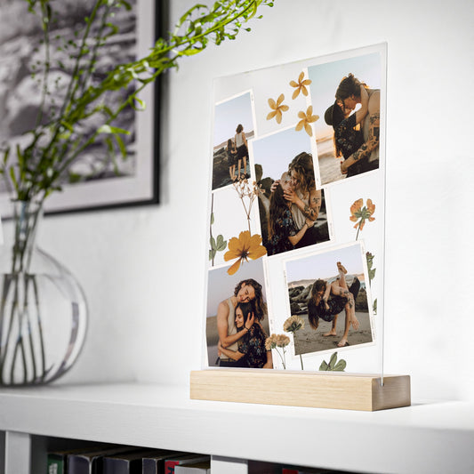 Personalisierte Retro Foto Collage | Pärchengeschenk für Sie | Acrylglas mit Holzstand