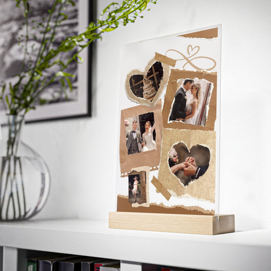 Personalisiertes Hochzeitsgeschenk - Foto Collage | Pärchengeschenk für Sie | Acrylglas mit Holzstand