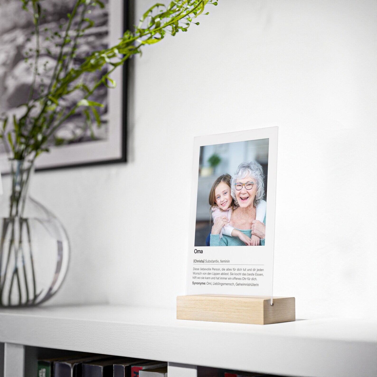 Definition Oma | Personalisiertes Geschenk für Oma - Acrylglas mit Holzstand mit individuellem Foto